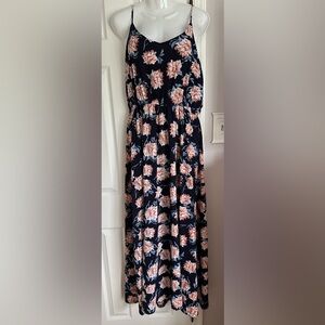 Floral Maxi Dress - Navy and Peach